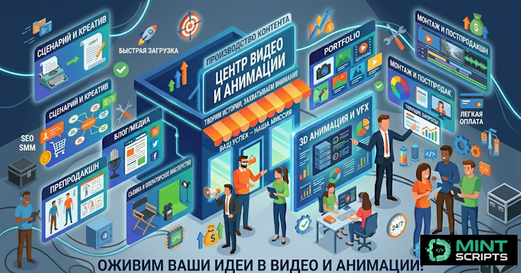 Производство видео и анимации — услуга mint scripts