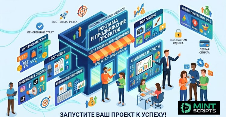 Реклама и продвижение проектов — услуга mint scripts