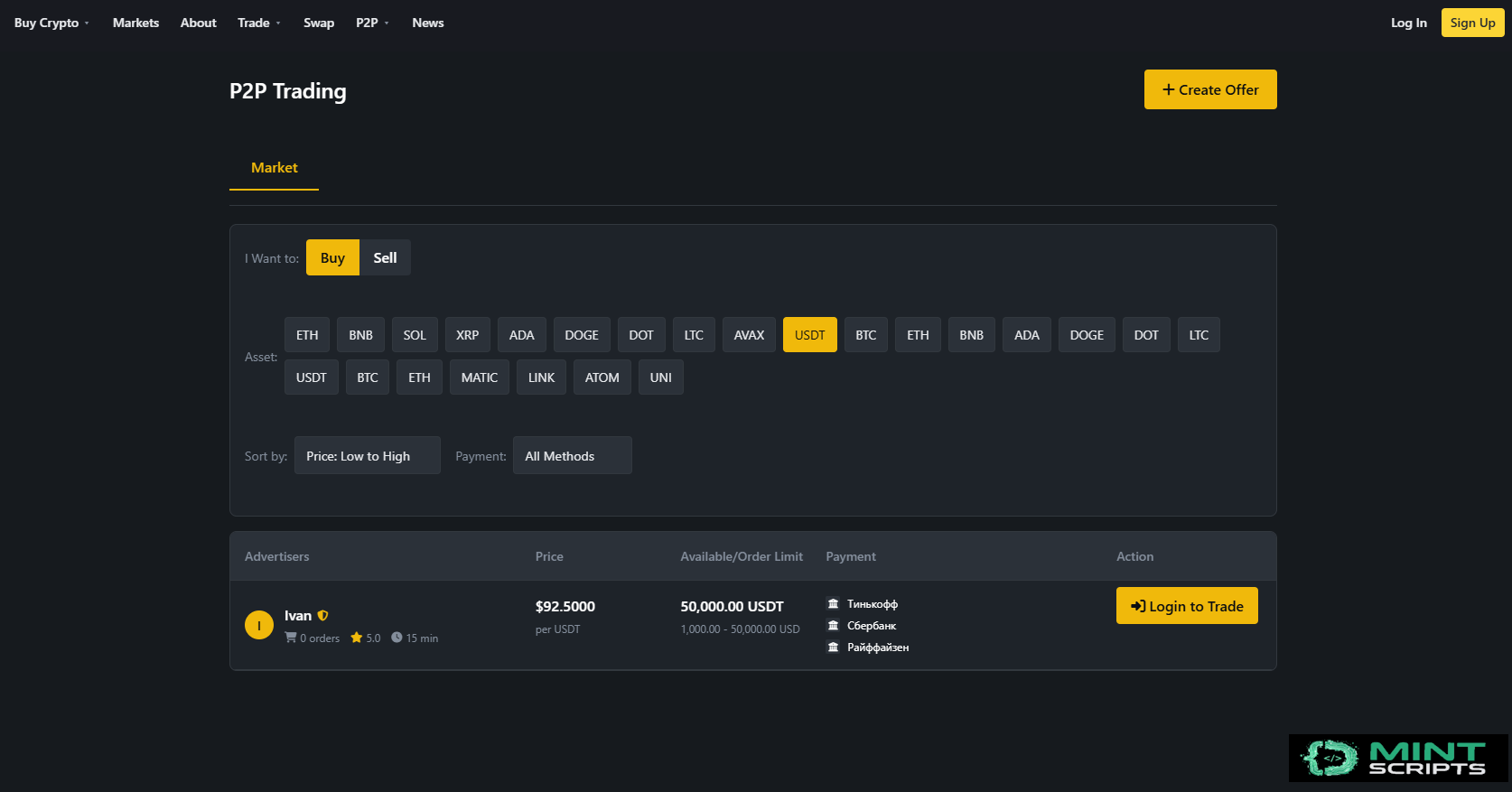 Mobile Version of the Crypto Exchange User Dashboard