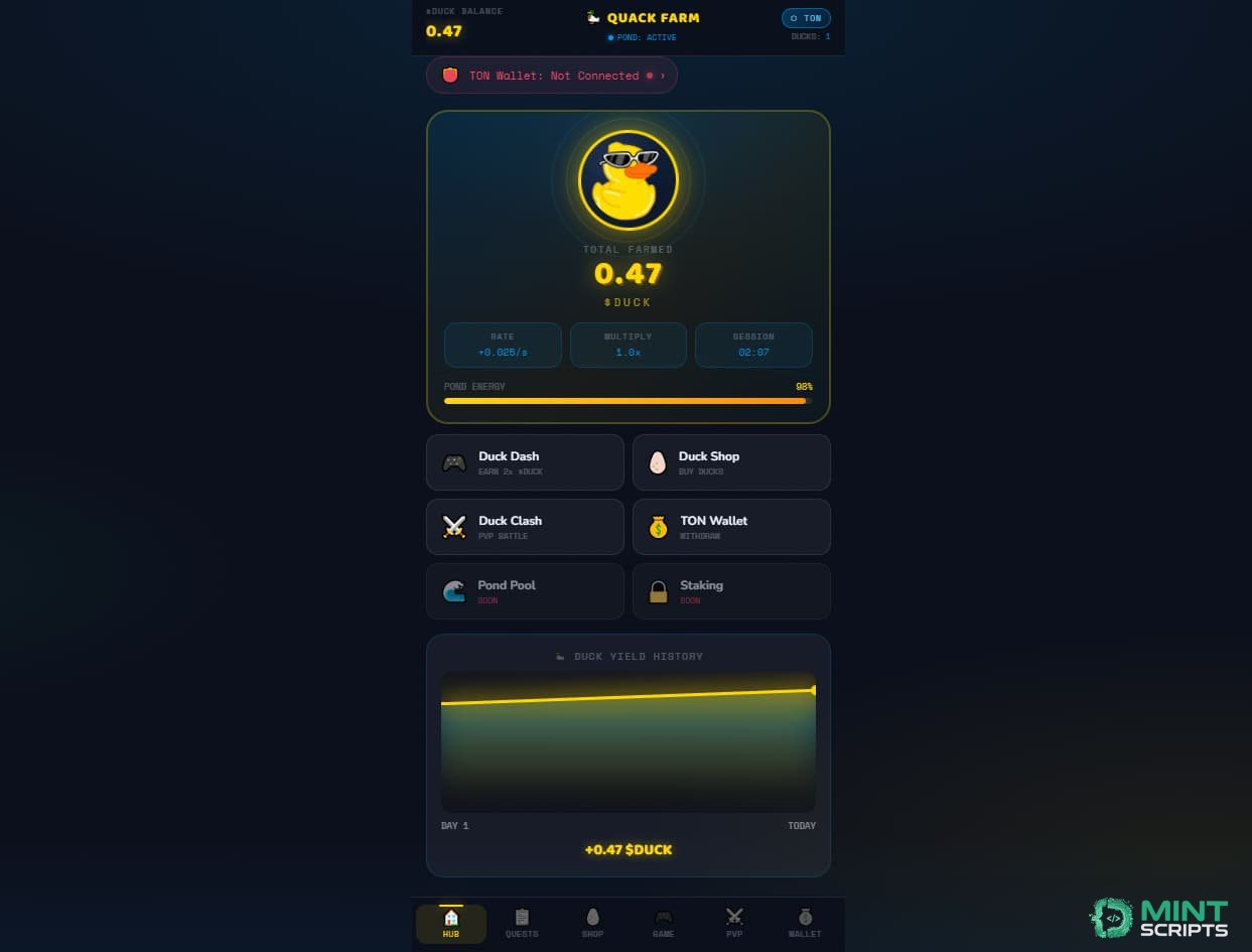 Интерфейс фермы Telegram Web App