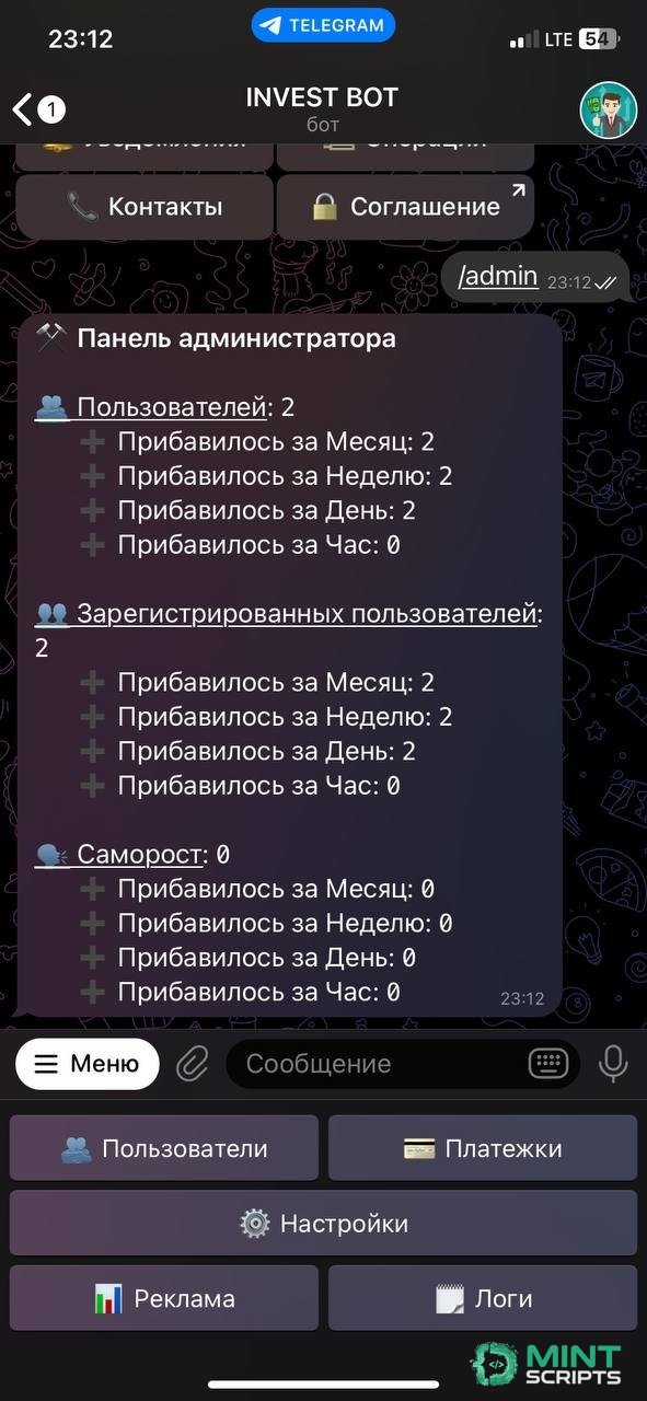 Панель администратора инвестиционного бота