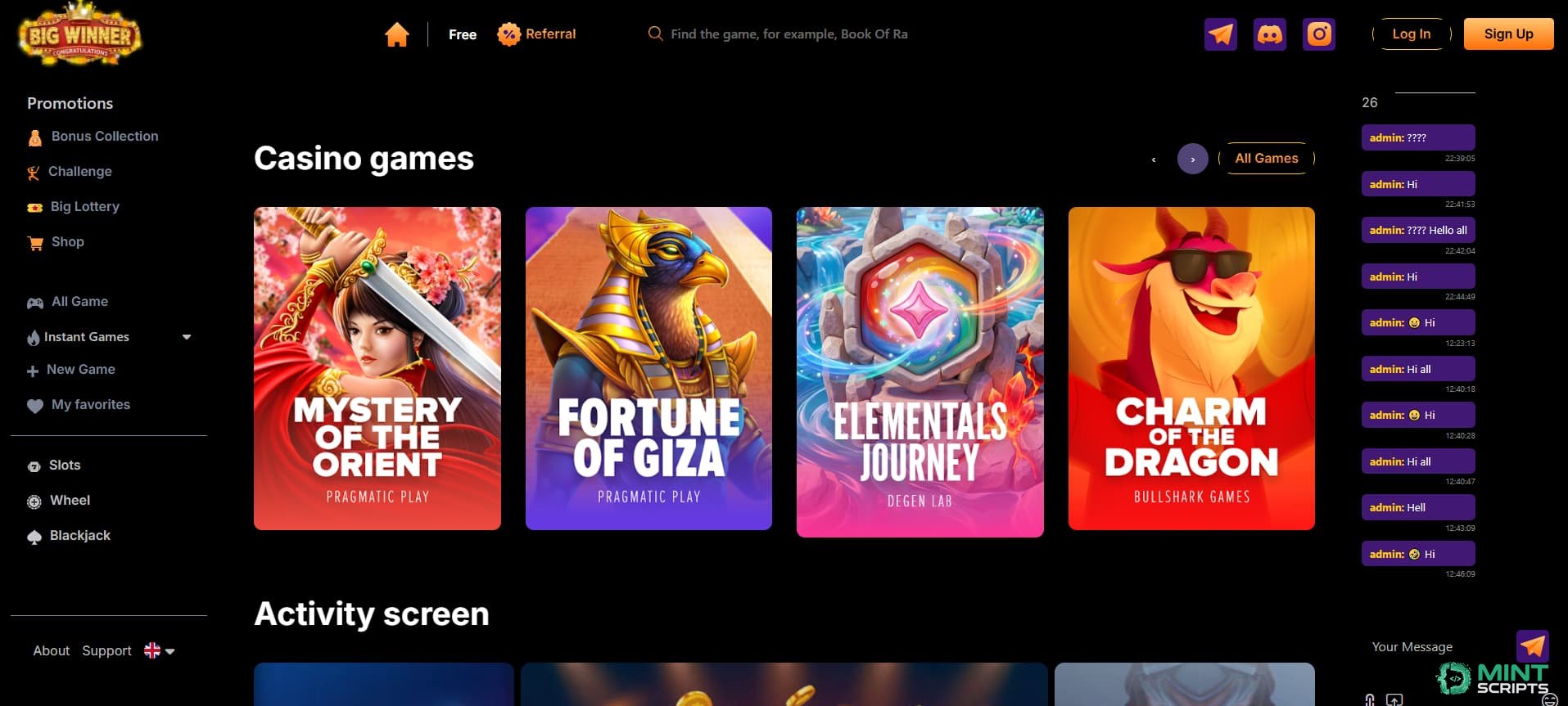 Gaming software and live win statistics